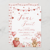Valentine Bear Four Ever Sweet 4th Birthday Invite Einladung (Vorne/Hinten)