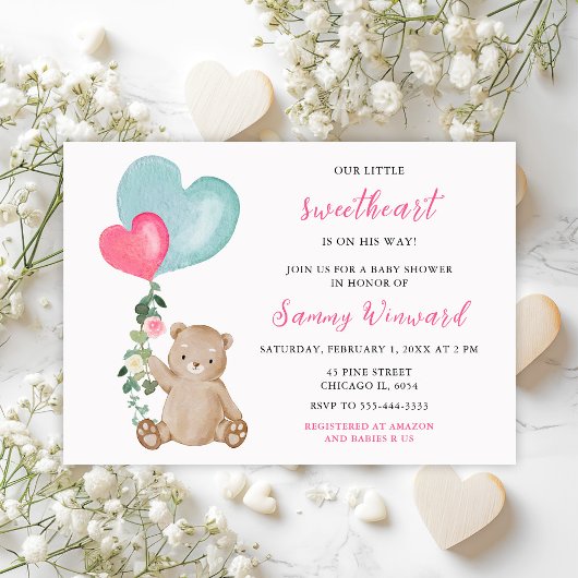 Valentine Bear Pink und Blue Heart Baby Dusche Einladung