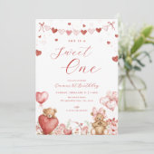 Valentine Bear Sweet One 1st Birthday Invite Einladung (Stehend Vorderseite)