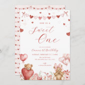 Valentine Bear Sweet One 1st Birthday Invite Einladung (Vorne/Hinten)
