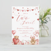 Valentine Bear Two Sweet Second Birthday Invite Einladung (Stehend Vorderseite)