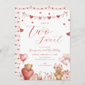 Valentine Bear Two Sweet Second Birthday Invite Einladung (Vorne/Hinten)