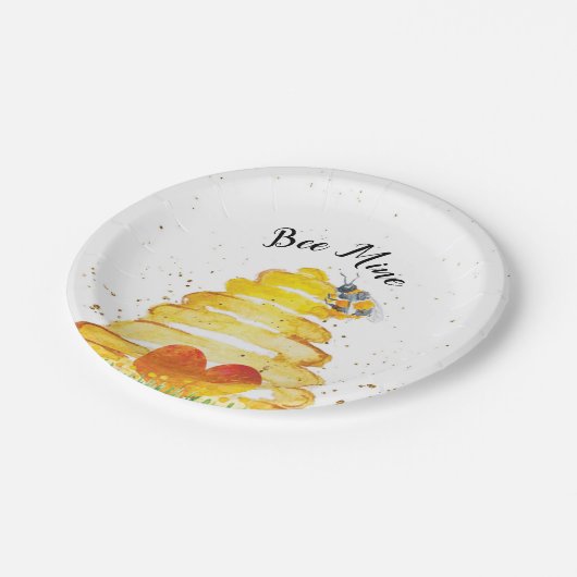 Valentine Bee Mine Pappteller (Schrägansicht)