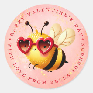 Valentine Bee Personalisiert Name Round Stickers