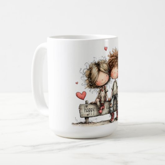 Valentine Bench Buddies Illustration Kaffeetasse (Vorderseite Links)