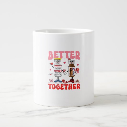Valentine Better Together Nurse Pink Bow Modern De Jumbo-Tasse (Vorderseite)