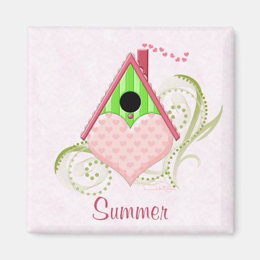 Valentine Birdhouse Magnet mit Hintergrund (Vorne)