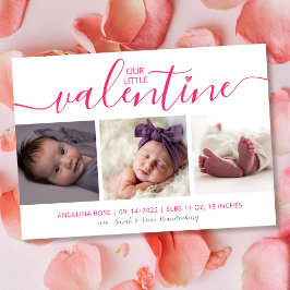 Valentine Birth Announcement 3 Foto Pink Hearts Feiertagskarte