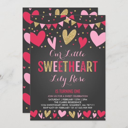 Valentine Birthday Einladung Sweetheart Geburtstag (Vorne/Hinten)