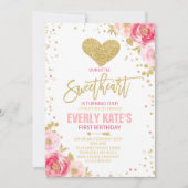 Valentine Birthday Invitation Sweetheart Pink Gold Einladung (Vorderseite)
