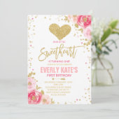 Valentine Birthday Invitation Sweetheart Pink Gold Einladung (Stehend Vorderseite)