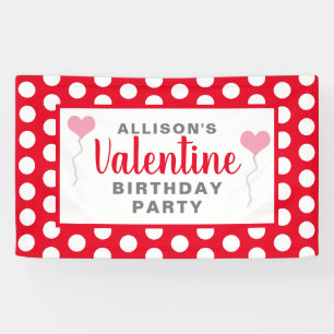 Valentine Birthday Party Red Dots Rosa Herzname Banner
