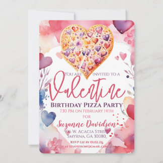 Valentine Birthday Pizza Party Einladung