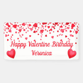 Valentine Birthday Red Confetti Hearts Banner