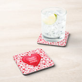 Valentine Birthday Red Confetti Hearts Getränkeuntersetzer (Rechte Seite)