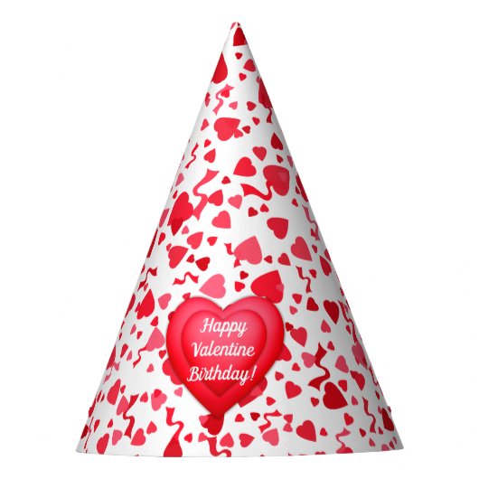 Valentine Birthday Red Confetti Hearts Partyhütchen (Vorderseite)
