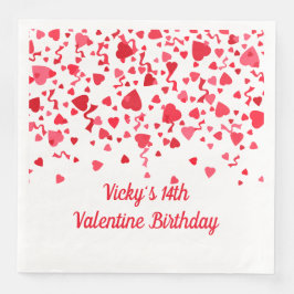 Valentine Birthday Red Confetti Hearts Serviette