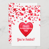 Valentine Birthday Red Confetti Personalisiertes H Einladung (Vorne/Hinten)