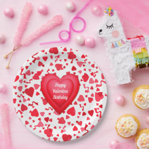 Valentine Birthday Red Confetti Personalisiertes H Pappteller