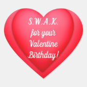 Valentine Birthday SWAK Rotes Herz Personalisiert Herz-Aufkleber (Vorderseite)