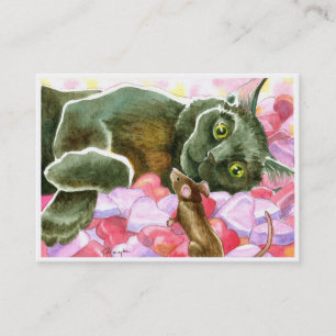 Valentine Black Cat Doppelseitiger ACEO-Druck Visitenkarte
