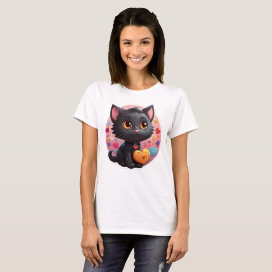 Valentine Black Kitten T-Shirt (Vorne ganz)