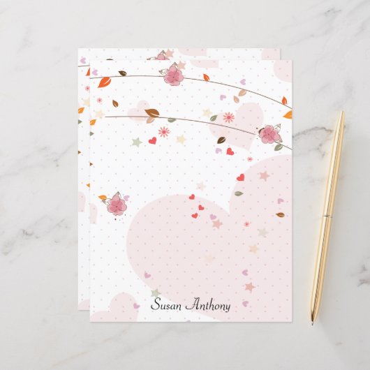 Valentine Blätter Herz Blume Stationärpapier (Vorderseite/Rückseite Beispiel)