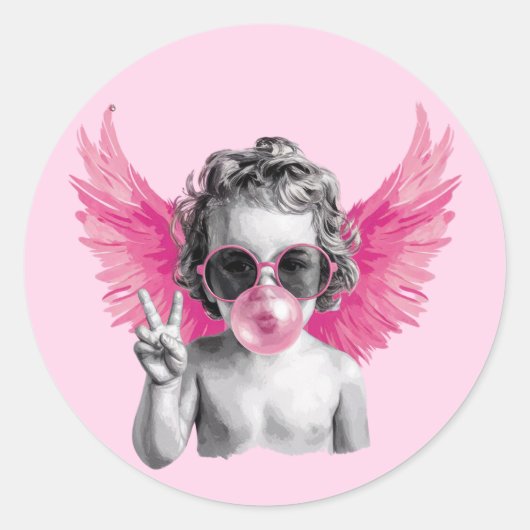Valentine Blubble Cupid Valentinstag Runder Aufkleber (Vorderseite)