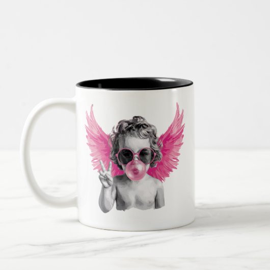 Valentine Blubble Cupid Valentinstag Zweifarbige Tasse (Links)