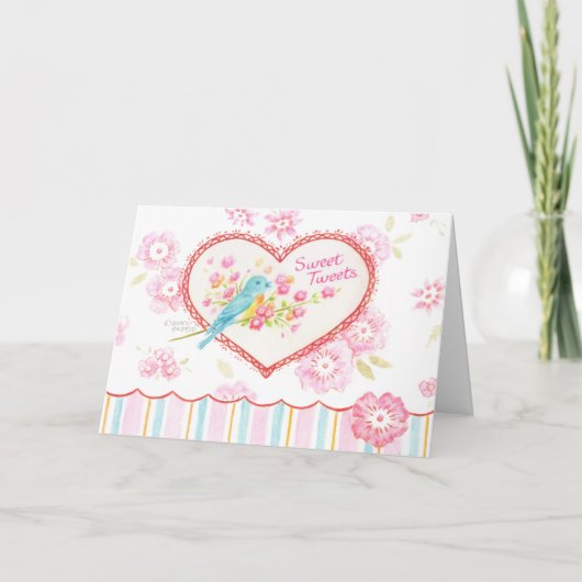 Valentine Blue Bird Sweet Tweete Bright Wishs Karte (Vorderseite)