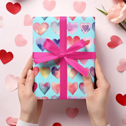 Valentine Blue Heartful Pattern Geschenkpapier Set