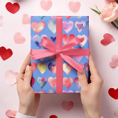 Valentine Blue Heartful Pattern Geschenkpapier Set