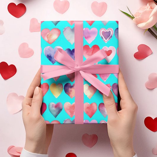 Valentine Blue Heartful Pattern Geschenkpapier Set
