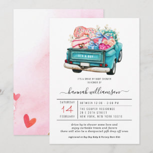 Valentine Blue Truck Drive-By-Baby-Party Einladung