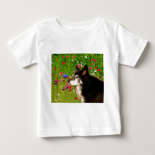 Valentine Border Collie mit wunderschönen Blume Baby T-shirt (Vorderseite)