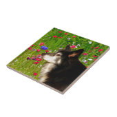 Valentine Border Collie mit wunderschönen Blume Fliese (Seite)