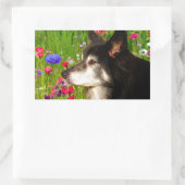 Valentine Border Collie mit wunderschönen Blume Rechteckiger Aufkleber (Tasche)