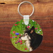 Valentine Border Collie mit wunderschönen Blume Schlüsselanhänger (Vorderseite)