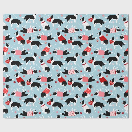 Valentine Border Collie Muster Wrapping Paper Geschenkpapier (Flach)