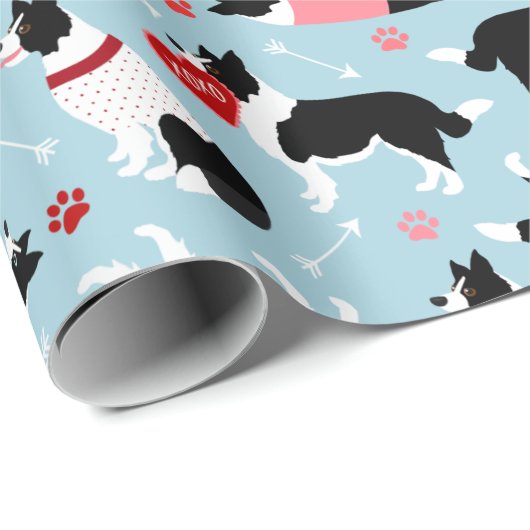 Valentine Border Collie Muster Wrapping Paper Geschenkpapier (Rolleneckpunkt)