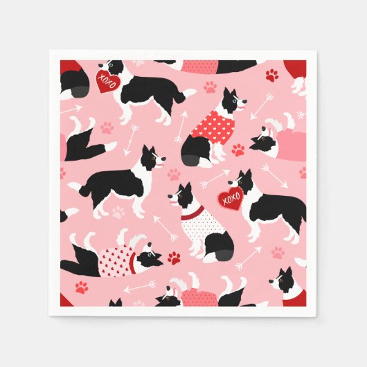 Valentine Border Collie Pattern Serviette (Vorderseite)