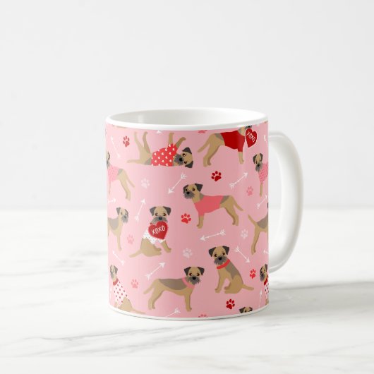 Valentine Border Terrier Pattern Kaffeetasse (VorderseiteRechts)