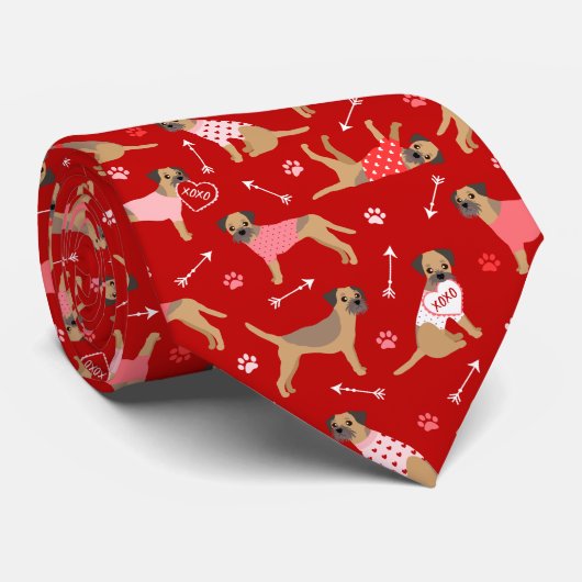 Valentine Border Terrier Pattern Neck Tie Krawatte (Gerollt)