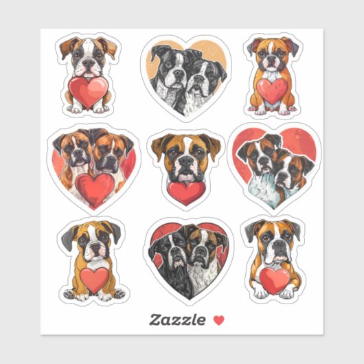Valentine Boxer Dog Set von 9 Aufklebern Aufkleber (Blatt)