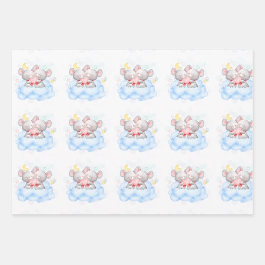 Valentine Boy Niedlich Baby Mice Geschenkpapier Set (Vorderseite)