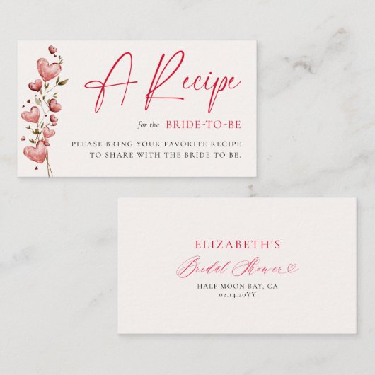 Valentine Bridal Shower Hearts Vines Bride Recipe Begleitkarte (Vorne/Hinten)
