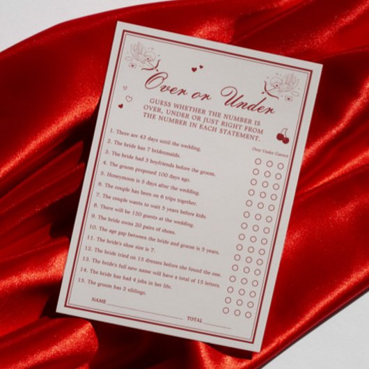 Valentine Bridal Shower Over or Under Game Card Einladung