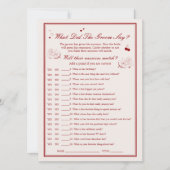Valentine Bridal Shower What Did He Say Game Card Einladung (Vorderseite)