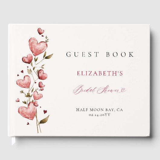 Valentine Bridal Shower Whimsical Hearts Botanical Gästebuch (Vorderseite)