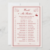 Valentine Bridal Shower Would She Rather Game Card Einladung (Vorderseite)